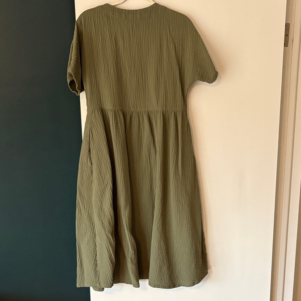 Madewell Olive Green Button-Front Midi Dress - Picture 4 of 6